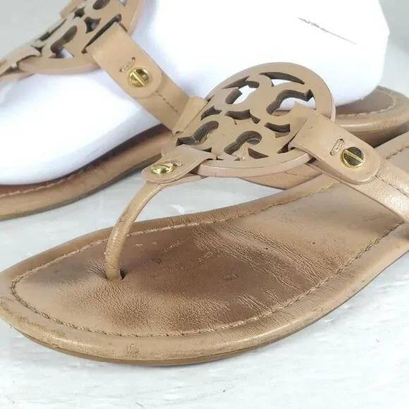 Tory Burch Women's Miller US 8,5M Light Make Up Leather Logo Flat Thong Sandals - Picture 15 of 16